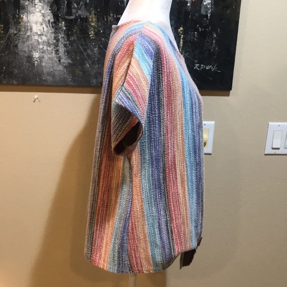 W5 (Anthropologie) Striped Rainbow Colored Knit Tie Waist Top-Size L - Picture 5 of 8
